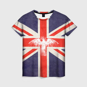 Женская футболка 3D с принтом Флаг Англии с белым орлом в Новосибирске, 100% полиэфир ( синтетическое хлопкоподобное полотно) | прямой крой, круглый вырез горловины, длина до линии бедер | london | англия | белый | брызги | великобритания | империя | клякса | крылья | лондон | необычный | объеденное королевство | орел | птица | символ | сокол | туманный альбион | флаг