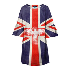 Детское платье 3D с принтом Флаг Англии с белым орлом в Новосибирске, 100% полиэстер | прямой силуэт, чуть расширенный к низу. Круглая горловина, на рукавах — воланы | london | англия | белый | брызги | великобритания | империя | клякса | крылья | лондон | необычный | объеденное королевство | орел | птица | символ | сокол | туманный альбион | флаг