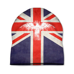Шапка 3D с принтом Флаг Англии с белым орлом в Новосибирске, 100% полиэстер | универсальный размер, печать по всей поверхности изделия | london | англия | белый | брызги | великобритания | империя | клякса | крылья | лондон | необычный | объеденное королевство | орел | птица | символ | сокол | туманный альбион | флаг