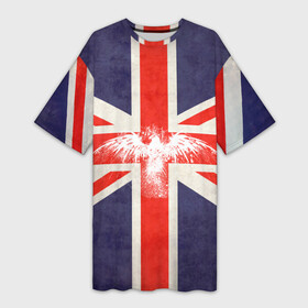 Платье-футболка 3D с принтом Флаг Англии с белым орлом в Новосибирске,  |  | london | англия | белый | брызги | великобритания | империя | клякса | крылья | лондон | необычный | объеденное королевство | орел | птица | символ | сокол | туманный альбион | флаг