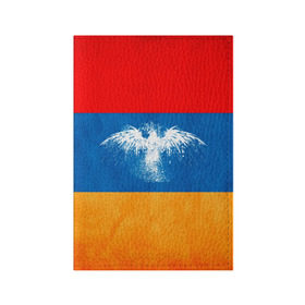 Обложка для паспорта матовая кожа с принтом Флаг Армении с белым орлом в Новосибирске, натуральная матовая кожа | размер 19,3 х 13,7 см; прозрачные пластиковые крепления | айастан | армения | белый | босеан | брызги | ереван | знамя | империя | клякса | крылья | кумач | необычный | орел | пойс | птица | символ | сокол | стяг | флаг | хайастан | штандарт