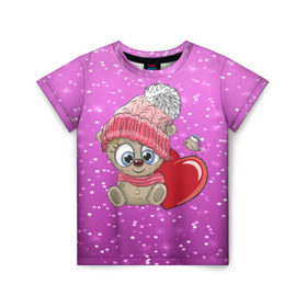 Детская футболка 3D с принтом Teddy baby в Новосибирске, 100% гипоаллергенный полиэфир | прямой крой, круглый вырез горловины, длина до линии бедер, чуть спущенное плечо, ткань немного тянется | Тематика изображения на принте: 3d | арт | блеск | зима | квадратики | кубики | медведь | милые | плюшевый | сердечки | тедди | текстура