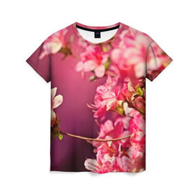 Женская футболка 3D с принтом Сакура в Новосибирске, 100% полиэфир ( синтетическое хлопкоподобное полотно) | прямой крой, круглый вырез горловины, длина до линии бедер | 3d | flower | nature | pink | sakura | весна | деревья | природа | розовый | сакура | цветы | япония