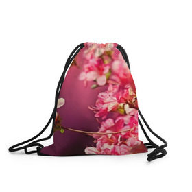 Рюкзак-мешок 3D с принтом Сакура в Новосибирске, 100% полиэстер | плотность ткани — 200 г/м2, размер — 35 х 45 см; лямки — толстые шнурки, застежка на шнуровке, без карманов и подкладки | 3d | flower | nature | pink | sakura | весна | деревья | природа | розовый | сакура | цветы | япония