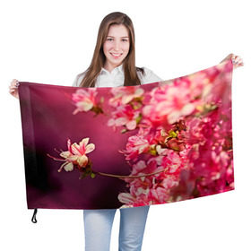 Флаг 3D с принтом Сакура в Новосибирске, 100% полиэстер | плотность ткани — 95 г/м2, размер — 67 х 109 см. Принт наносится с одной стороны | 3d | flower | nature | pink | sakura | весна | деревья | природа | розовый | сакура | цветы | япония