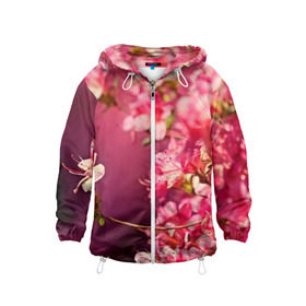 Детская ветровка 3D с принтом Сакура в Новосибирске, 100% полиэстер | подол и капюшон оформлены резинкой с фиксаторами, по бокам два кармана без застежек, один потайной карман на груди | 3d | flower | nature | pink | sakura | весна | деревья | природа | розовый | сакура | цветы | япония