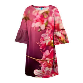 Детское платье 3D с принтом Сакура в Новосибирске, 100% полиэстер | прямой силуэт, чуть расширенный к низу. Круглая горловина, на рукавах — воланы | Тематика изображения на принте: 3d | flower | nature | pink | sakura | весна | деревья | природа | розовый | сакура | цветы | япония
