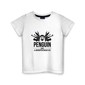Детская футболка хлопок с принтом Агрессивный пингвин в Новосибирске, 100% хлопок | круглый вырез горловины, полуприлегающий силуэт, длина до линии бедер | aggressive penguin | оружие | птица