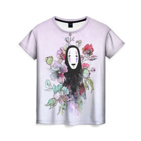 Женская футболка 3D с принтом Унесенные призраками в Новосибирске, 100% полиэфир ( синтетическое хлопкоподобное полотно) | прямой крой, круглый вырез горловины, длина до линии бедер | безликий | миядзаки | унесенные призраками | хаяо | цветы