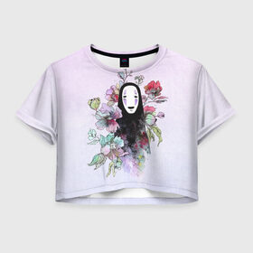 Женская футболка 3D укороченная с принтом Унесенные призраками в Новосибирске, 100% полиэстер | круглая горловина, длина футболки до линии талии, рукава с отворотами | безликий | миядзаки | унесенные призраками | хаяо | цветы