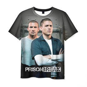 Мужская футболка 3D с принтом Prison break 4 в Новосибирске, 100% полиэфир | прямой крой, круглый вырез горловины, длина до линии бедер | prison break | побег | сериал