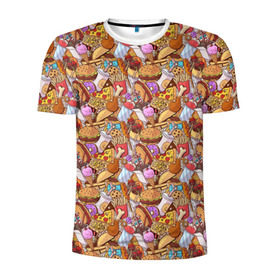 Мужская футболка 3D спортивная с принтом Фастфуд в Новосибирске, 100% полиэстер с улучшенными характеристиками | приталенный силуэт, круглая горловина, широкие плечи, сужается к линии бедра | бурито | вкусняшка | вок | гамбургер | еда я люблю тебя | жарить | жир | курица | лапша | макдак | мороженое | нагетсы | пицца | пончики | салями | смайл | фри | хотдог | шаурма
