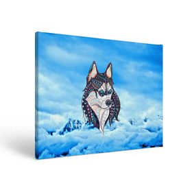 Холст прямоугольный с принтом Siberian Husky в Новосибирске, 100% ПВХ |  | at | bowwow | dog | hound | pooch | арт | гончая | гончая собака | горы | деревья | лес | снег | собака | хаски | холод
