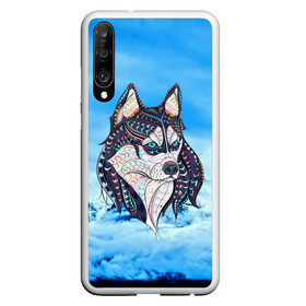 Чехол для Honor P30 с принтом Siberian Husky в Новосибирске, Силикон | Область печати: задняя сторона чехла, без боковых панелей | Тематика изображения на принте: at | bowwow | dog | hound | pooch | арт | гончая | гончая собака | горы | деревья | лес | снег | собака | хаски | холод