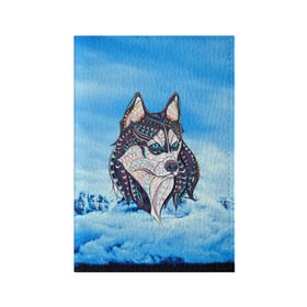 Обложка для паспорта матовая кожа с принтом Siberian Husky в Новосибирске, натуральная матовая кожа | размер 19,3 х 13,7 см; прозрачные пластиковые крепления | at | bowwow | dog | hound | pooch | арт | гончая | гончая собака | горы | деревья | лес | снег | собака | хаски | холод