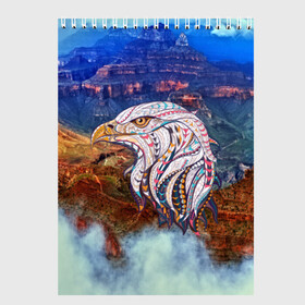 Скетчбук с принтом eagle в Новосибирске, 100% бумага
 | 48 листов, плотность листов — 100 г/м2, плотность картонной обложки — 250 г/м2. Листы скреплены сверху удобной пружинной спиралью | aquila | bird | eagle | orel | usa | америка | арт | горы | каньон | небо | облака | орел | птицы | ястреб
