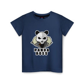 Детская футболка хлопок с принтом Panda Boss в Новосибирске, 100% хлопок | круглый вырез горловины, полуприлегающий силуэт, длина до линии бедер | банда | большой | босс | важный | главарь | главный | директор | крутой | круче всех | лидер | мех | панда | россия | русский | самый | супер | трубка | шуба