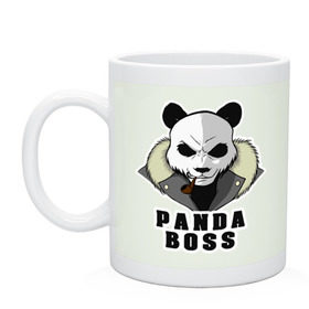 Кружка с принтом Panda Boss в Новосибирске, керамика | объем — 330 мл, диаметр — 80 мм. Принт наносится на бока кружки, можно сделать два разных изображения | банда | большой | босс | важный | главарь | главный | директор | крутой | круче всех | лидер | мех | панда | россия | русский | самый | супер | трубка | шуба