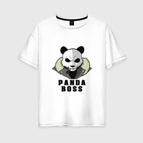 Женская футболка хлопок Oversize с принтом Panda Boss в Новосибирске, 100% хлопок | свободный крой, круглый ворот, спущенный рукав, длина до линии бедер
 | банда | большой | босс | важный | главарь | главный | директор | крутой | круче всех | лидер | мех | панда | россия | русский | самый | супер | трубка | шуба