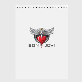 Скетчбук с принтом Bon Jovi в Новосибирске, 100% бумага
 | 48 листов, плотность листов — 100 г/м2, плотность картонной обложки — 250 г/м2. Листы скреплены сверху удобной пружинной спиралью | Тематика изображения на принте: its my life | бон жови | джон бон джови | кровь | меч | сердце