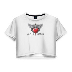 Женская футболка 3D укороченная с принтом Bon Jovi в Новосибирске, 100% полиэстер | круглая горловина, длина футболки до линии талии, рукава с отворотами | its my life | бон жови | джон бон джови | кровь | меч | сердце