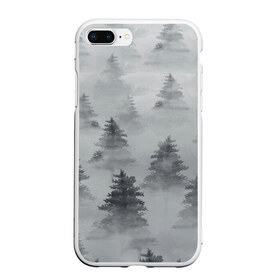 Чехол для iPhone 7Plus/8 Plus матовый с принтом Туманный лес в Новосибирске, Силикон | Область печати: задняя сторона чехла, без боковых панелей | Тематика изображения на принте: бор | вечер | деревья | елка | еловый | ель | загадочный | земля | зима | лес | мрачный | необычный | природа | серый | сибирь | снег | тайга | туман | хвойный