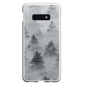 Чехол для Samsung S10E с принтом Туманный лес в Новосибирске, Силикон | Область печати: задняя сторона чехла, без боковых панелей | Тематика изображения на принте: бор | вечер | деревья | елка | еловый | ель | загадочный | земля | зима | лес | мрачный | необычный | природа | серый | сибирь | снег | тайга | туман | хвойный