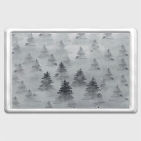 Магнит 45*70 с принтом Туманный лес в Новосибирске, Пластик | Размер: 78*52 мм; Размер печати: 70*45 | Тематика изображения на принте: бор | вечер | деревья | елка | еловый | ель | загадочный | земля | зима | лес | мрачный | необычный | природа | серый | сибирь | снег | тайга | туман | хвойный