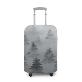 Чехол для чемодана 3D с принтом Туманный лес в Новосибирске, 86% полиэфир, 14% спандекс | двустороннее нанесение принта, прорези для ручек и колес | бор | вечер | деревья | елка | еловый | ель | загадочный | земля | зима | лес | мрачный | необычный | природа | серый | сибирь | снег | тайга | туман | хвойный