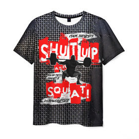 Мужская футболка 3D с принтом Powerlifting shut up and squat в Новосибирске, 100% полиэфир | прямой крой, круглый вырез горловины, длина до линии бедер | powerlifting | shut up and squat | пауэрлифтинг