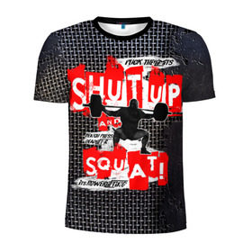 Мужская футболка 3D спортивная с принтом Powerlifting shut up and squat в Новосибирске, 100% полиэстер с улучшенными характеристиками | приталенный силуэт, круглая горловина, широкие плечи, сужается к линии бедра | powerlifting | shut up and squat | пауэрлифтинг