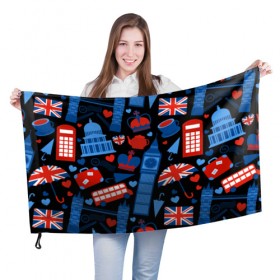 Флаг 3D с принтом Великобритания в Новосибирске, 100% полиэстер | плотность ткани — 95 г/м2, размер — 67 х 109 см. Принт наносится с одной стороны | красный | лондон | паттерн | черный