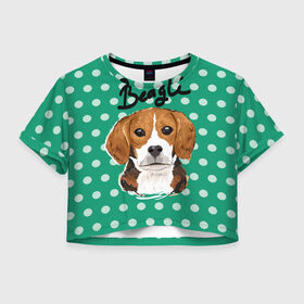 Женская футболка 3D укороченная с принтом Бигль в Новосибирске, 100% полиэстер | круглая горловина, длина футболки до линии талии, рукава с отворотами | beagle | арт | гончая | горошек | животное | кружочек | пес | собака | текстура