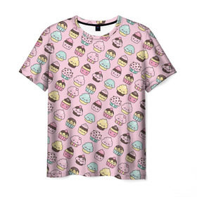 Мужская футболка 3D с принтом Каваи Кексики в Новосибирске, 100% полиэфир | прямой крой, круглый вырез горловины, длина до линии бедер | аниме | вкусняшка | детский | еда | капкейки | лапуля | милота | милый | мимими | няша | розовый