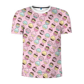 Мужская футболка 3D спортивная с принтом Каваи Кексики в Новосибирске, 100% полиэстер с улучшенными характеристиками | приталенный силуэт, круглая горловина, широкие плечи, сужается к линии бедра | аниме | вкусняшка | детский | еда | капкейки | лапуля | милота | милый | мимими | няша | розовый