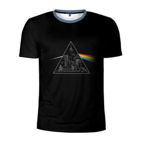 Мужская футболка 3D спортивная с принтом Pink Floyd Make Rainbow в Новосибирске, 100% полиэстер с улучшенными характеристиками | приталенный силуэт, круглая горловина, широкие плечи, сужается к линии бедра | англия | басы | британия | гитара | группа | логотип | музыка | песни | пинк флойд | призма | радуга | рок | свет