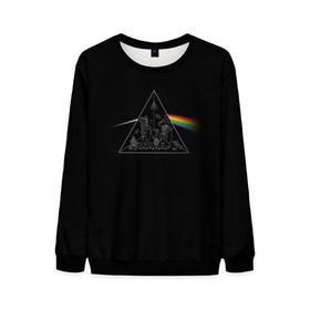 Мужской свитшот 3D с принтом Pink Floyd Make Rainbow в Новосибирске, 100% полиэстер с мягким внутренним слоем | круглый вырез горловины, мягкая резинка на манжетах и поясе, свободная посадка по фигуре | англия | басы | британия | гитара | группа | логотип | музыка | песни | пинк флойд | призма | радуга | рок | свет
