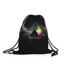 Рюкзак-мешок 3D с принтом Pink Floyd Logo в Новосибирске, 100% полиэстер | плотность ткани — 200 г/м2, размер — 35 х 45 см; лямки — толстые шнурки, застежка на шнуровке, без карманов и подкладки | англия | басы | британия | гитара | группа | дым | космос | логотип | музыка | песни | пинк флойд | призма | радуга | рок | свет