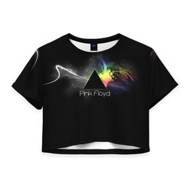 Женская футболка 3D укороченная с принтом Pink Floyd Logo в Новосибирске, 100% полиэстер | круглая горловина, длина футболки до линии талии, рукава с отворотами | англия | басы | британия | гитара | группа | дым | космос | логотип | музыка | песни | пинк флойд | призма | радуга | рок | свет