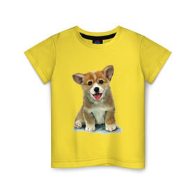 Детская футболка хлопок с принтом Коржик в Новосибирске, 100% хлопок | круглый вырез горловины, полуприлегающий силуэт, длина до линии бедер | corgi | dog | korgi | вельш корги | дог | кардиган | корги | пемброк | собака | щенок
