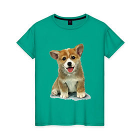 Женская футболка хлопок с принтом Коржик в Новосибирске, 100% хлопок | прямой крой, круглый вырез горловины, длина до линии бедер, слегка спущенное плечо | corgi | dog | korgi | вельш корги | дог | кардиган | корги | пемброк | собака | щенок