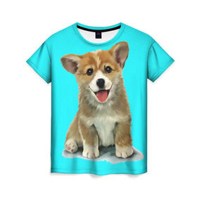 Женская футболка 3D с принтом Корги в Новосибирске, 100% полиэфир ( синтетическое хлопкоподобное полотно) | прямой крой, круглый вырез горловины, длина до линии бедер | Тематика изображения на принте: corgy | dog | korgi | puppy | вельш корги | кардиган | коржик | пемброк | собака | щенок