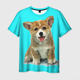 Мужская футболка 3D с принтом Корги в Новосибирске, 100% полиэфир | прямой крой, круглый вырез горловины, длина до линии бедер | Тематика изображения на принте: corgy | dog | korgi | puppy | вельш корги | кардиган | коржик | пемброк | собака | щенок
