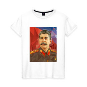 Женская футболка хлопок с принтом Сталин в Новосибирске, 100% хлопок | прямой крой, круглый вырез горловины, длина до линии бедер, слегка спущенное плечо | ссср | сталин