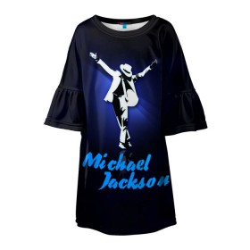 Детское платье 3D с принтом Майкл Джексон в Новосибирске, 100% полиэстер | прямой силуэт, чуть расширенный к низу. Круглая горловина, на рукавах — воланы | Тематика изображения на принте: michael jackson | король