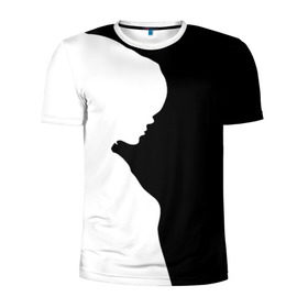 Мужская футболка 3D спортивная с принтом Силуэт девушки в Новосибирске, 100% полиэстер с улучшенными характеристиками | приталенный силуэт, круглая горловина, широкие плечи, сужается к линии бедра | белое | женщина | чб | черное