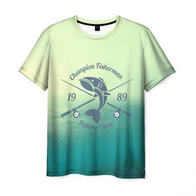 Мужская футболка 3D с принтом Champion Fisherman в Новосибирске, 100% полиэфир | прямой крой, круглый вырез горловины, длина до линии бедер | baitbest | bottom | driftwood | fisherman | fishing | fishwaterhook | pike | river | вода | дно | коряга | крючок | лучший рыбак | наживка | река | рыба | рыбалка | щука
