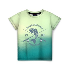 Детская футболка 3D с принтом Champion Fisherman в Новосибирске, 100% гипоаллергенный полиэфир | прямой крой, круглый вырез горловины, длина до линии бедер, чуть спущенное плечо, ткань немного тянется | baitbest | bottom | driftwood | fisherman | fishing | fishwaterhook | pike | river | вода | дно | коряга | крючок | лучший рыбак | наживка | река | рыба | рыбалка | щука