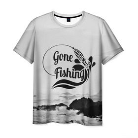 Мужская футболка 3D с принтом Gone fishing в Новосибирске, 100% полиэфир | прямой крой, круглый вырез горловины, длина до линии бедер | 