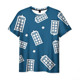 Мужская футболка 3D с принтом Тардис в Новосибирске, 100% полиэфир | прямой крой, круглый вырез горловины, длина до линии бедер | doctor who | space | tardis | будка | время | доктор кто | космос | машина времени | небо | приключения | пространство | сериал | тардис